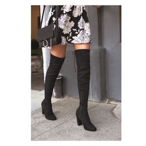 Lulus So Much Yes Black Suede Over the Knee Boots